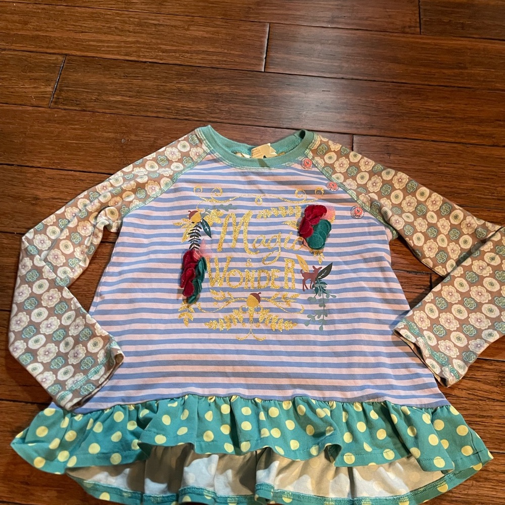 Matilda Jane Colorful Kids Long Sleeve Stripe Top with Magic & Wonder in gold